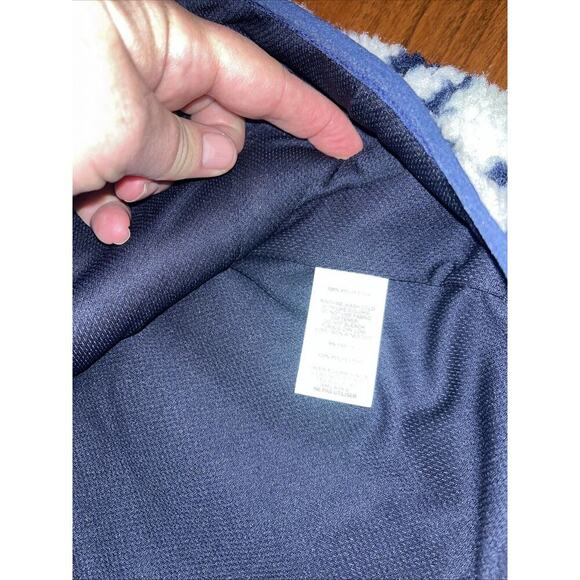 Vineyard Vines Womens Large Deep Bay Blue & Crème Leopard Sherpa Supershep Vest - Picture 7 of 7